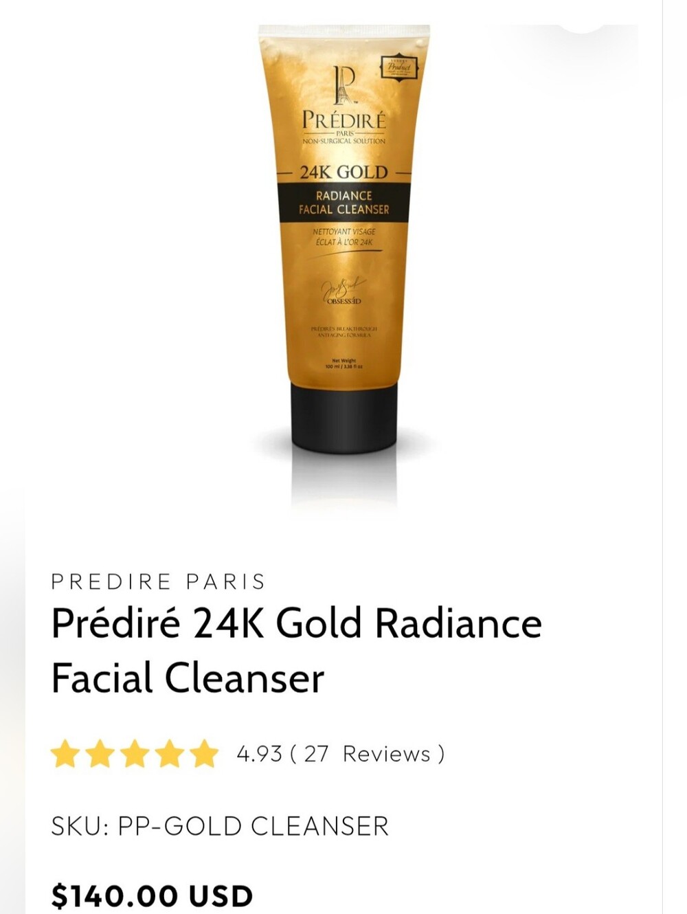 Predire: 24k GOLD Radiance Facial Cleanser